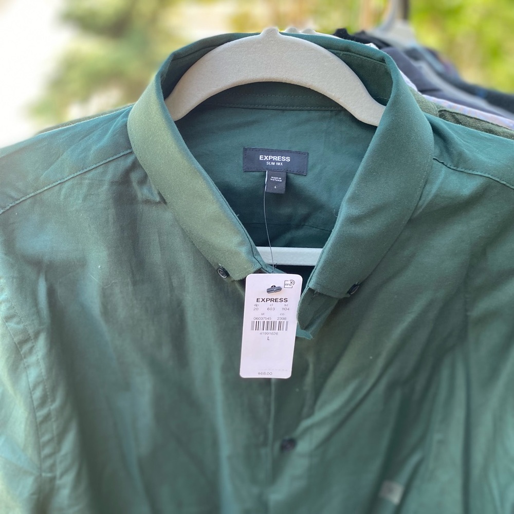 NWT, Express, dark green, long sleeve button down